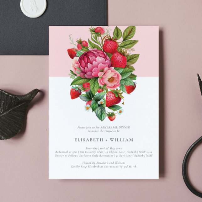 Strawberry and Peonies Summer Rehearsal Dinner Invitation (Creator Uploaded)