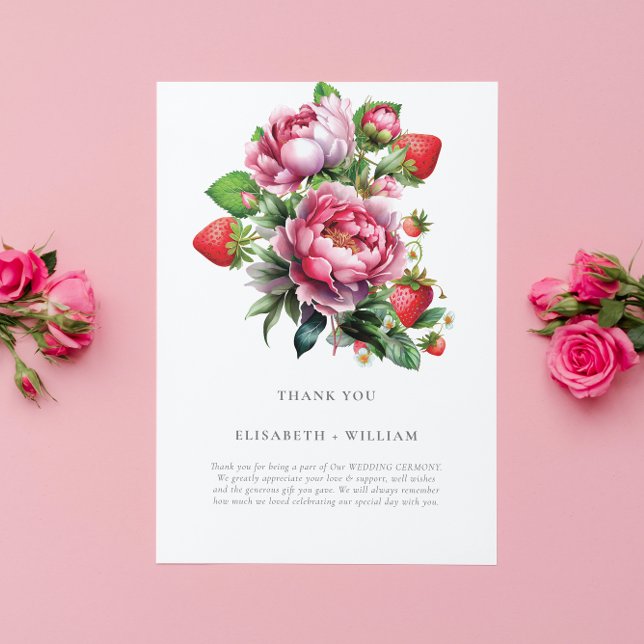 Strawberry and Peonies Summer Wedding Thank You Card (Creator Uploaded)
