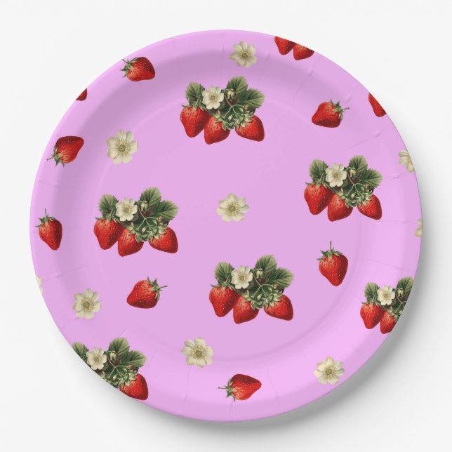 Strawberry and pink cute paper plates (Front)
