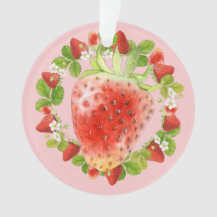 Strawberry and Strawberry Blossom  Metal Ornament