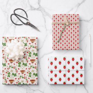 Strawberry and tea wrapping paper set
