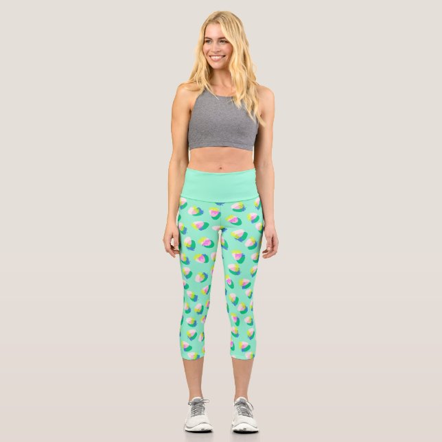 Strawberry  Aqua Capri Leggings (Front)
