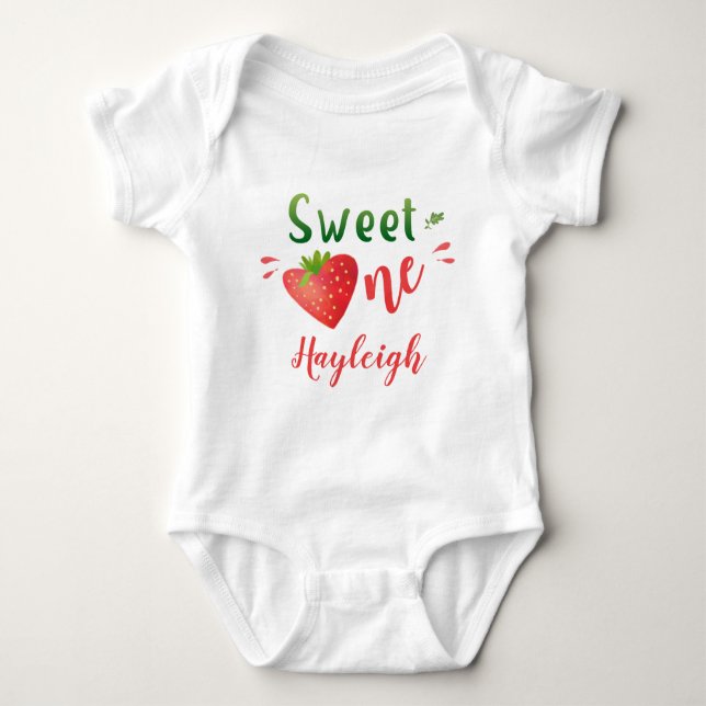 Strawberry baby bodysuite Berry sweet one girl Bodysuit (Front)