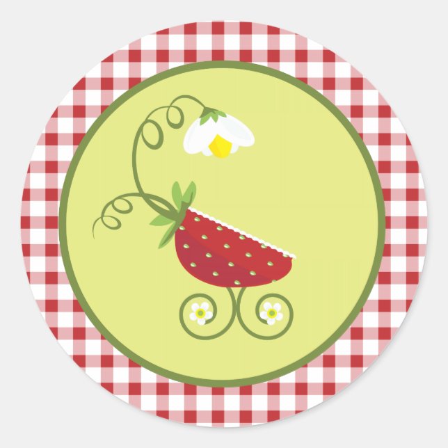 Strawberry Baby Carriage Favour Sticker (Front)