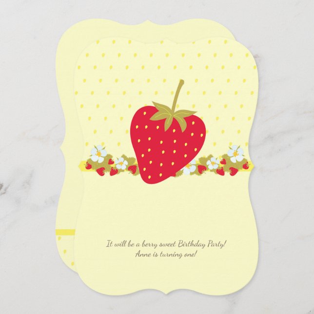 Strawberry baby First Birthday Party invitation (Front/Back)