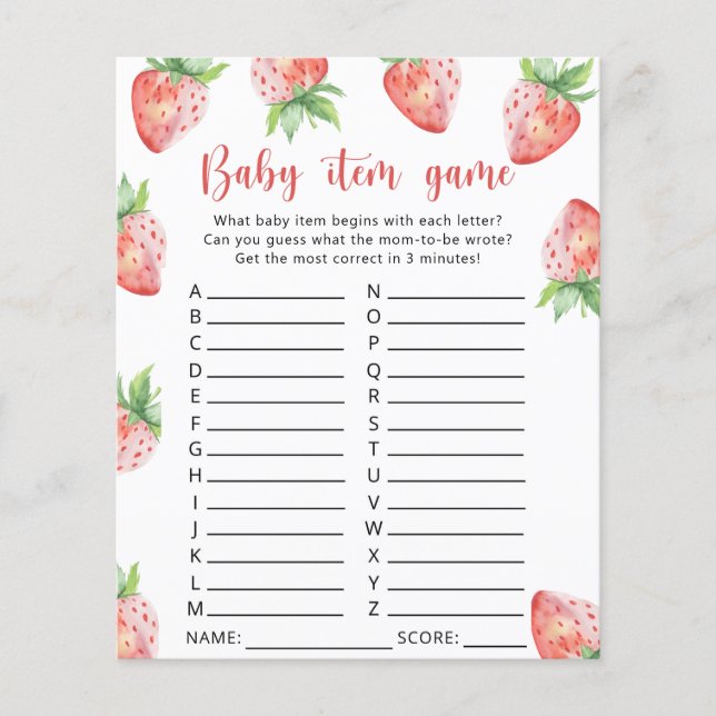 Strawberry - Baby Item Game. Baby Shower Game (Front)