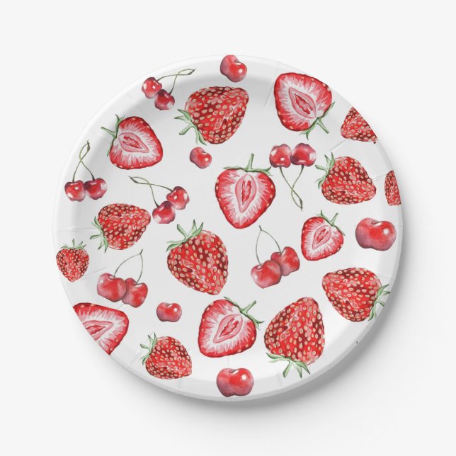Strawberry Baby Shower Berry Red Paper Plate (Front)