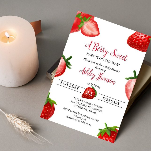 Strawberry baby shower | Berry Sweet baby  Invitation (Creator Uploaded)