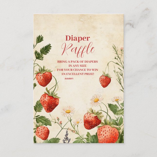 Strawberry Baby Shower Berry Sweet  Diapper Raffle Enclosure Card (Front)