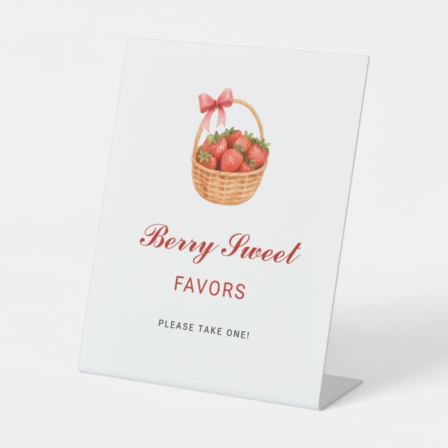 Strawberry Baby Shower Berry Sweet Favors Pedestal Sign (Front)
