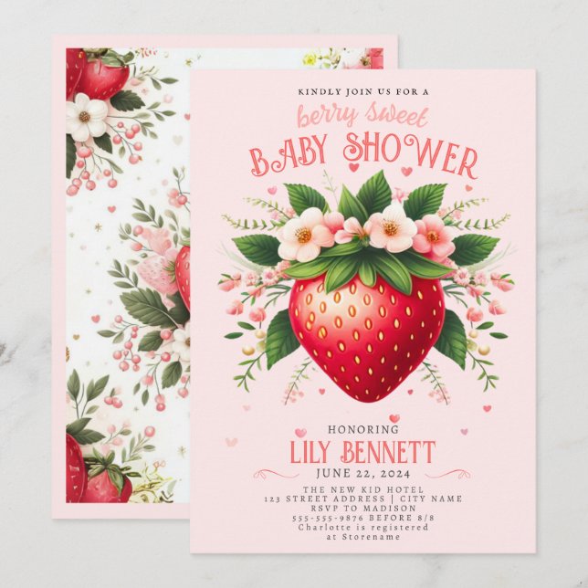 Strawberry Baby Shower | Berry Sweet Invitation (Front/Back)
