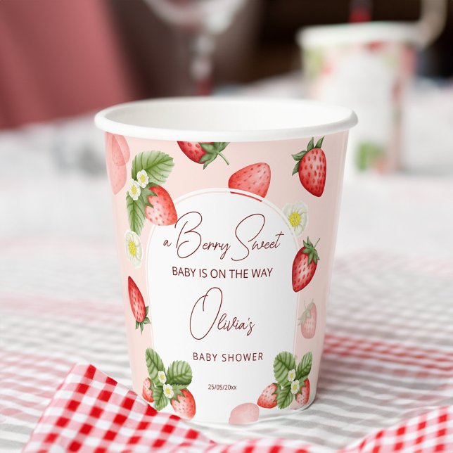 Strawberry baby shower berry sweet template paper cups (Strawberry baby shower personalized tableware berry sweet baby shower template paper cups)