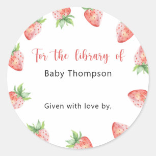 Strawberry - Baby Shower bookplate, books for baby Classic Round Sticker