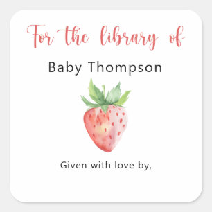 Strawberry - Baby Shower bookplate, books for baby Square Sticker