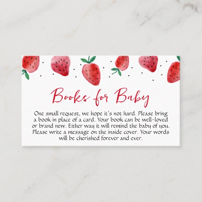 Strawberry Baby Shower Books for Baby Business Card (Front)