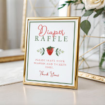 Strawberry Baby Shower Diaper Raffle Sign