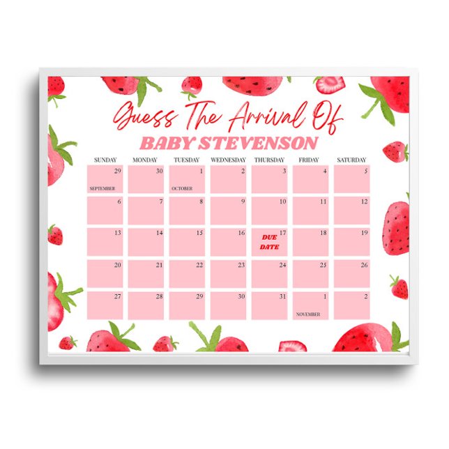 Strawberry Baby Shower Due Date Calendar Sign (Creator Uploaded)