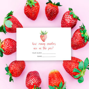 Strawberry - baby shower guess how many candies  enclosure card