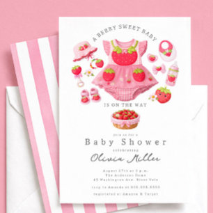 Strawberry Baby Shower Invitation Girl Pink