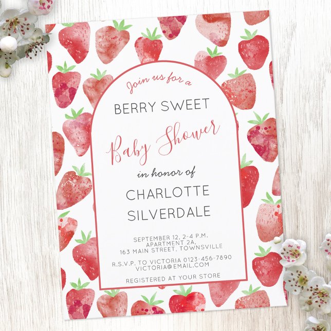 Strawberry Baby Shower Invitation Postcard (Creator Uploaded)