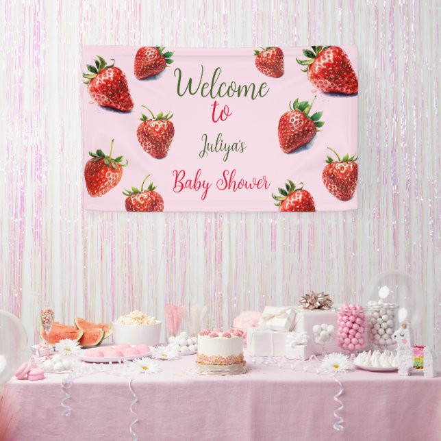 Strawberry baby shower It's a girl  Banner (Party)