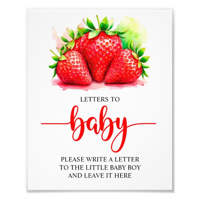 Strawberry Baby Shower Letters to Baby Sign (Front)