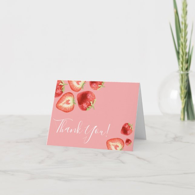 Strawberry Baby Shower or Birthday Thank You Card (Front)