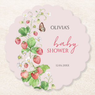Strawberry Baby Shower Paper Coaster