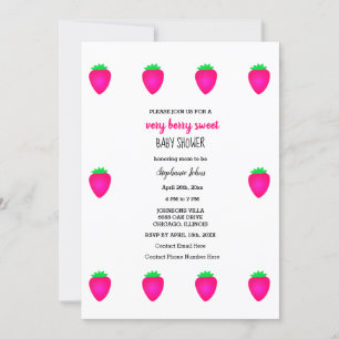 Strawberry Baby Shower Pink Very Berry Baby Girl Invitation