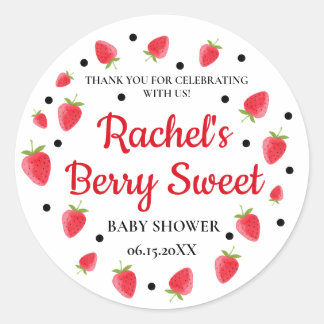 Strawberry Baby Shower Stickers, Strawberry Theme  Classic Round Sticker
