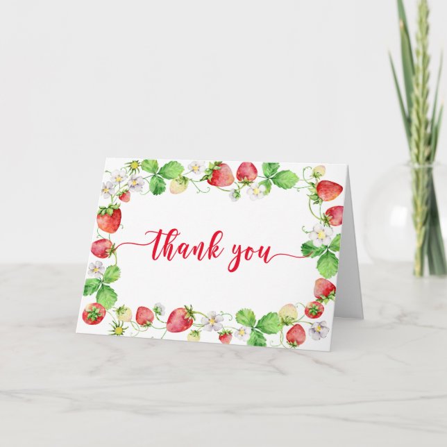 Strawberry Baby Shower Thank You Card (Front)