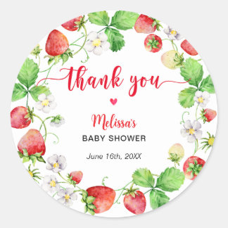 Strawberry Baby Shower Thank You Classic Round Sticker