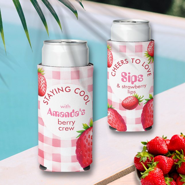 Strawberry Bachelorette Staying Cool Berry Crew Seltzer Can Cooler (Staying Cool Brides Strawberry Crew Cooling Can Holder for Bachelorette  Party Beach Pool River Trip)