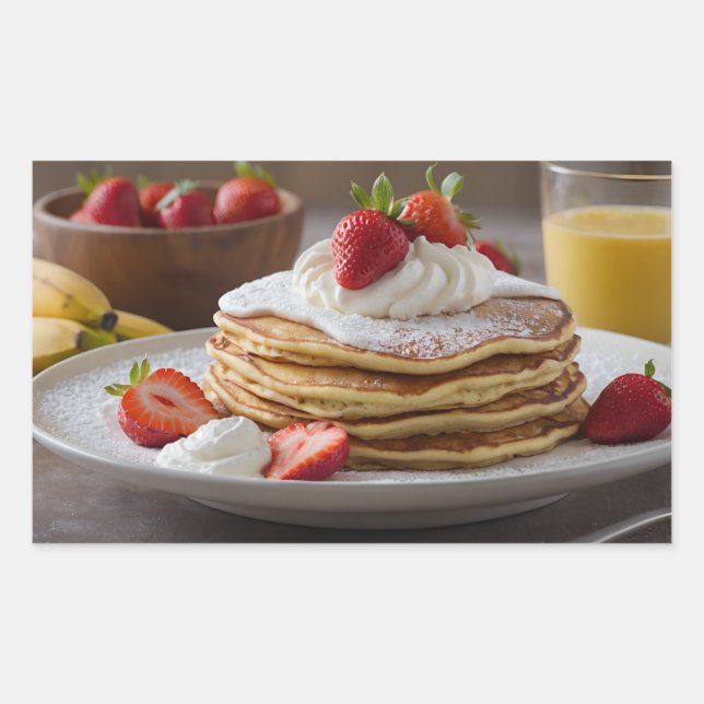 Strawberry & Banana Pancakes Rectangular Sticker (Front)