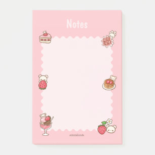 Strawberry Bear Notepad Desserts Pink Cute Kawaii 