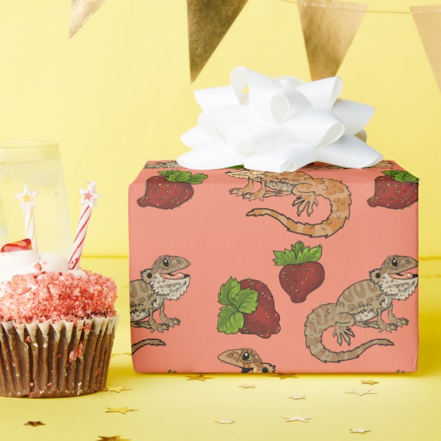Strawberry Beardie Dragon "MINE!"  Wrapping Paper (Birthday Party)
