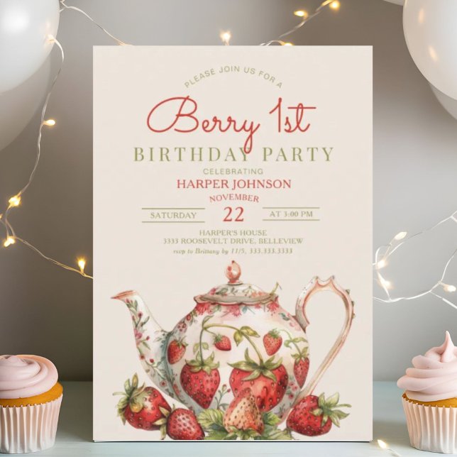 Strawberry Berry 1st Birthday Party Invitation (Creator Uploaded)