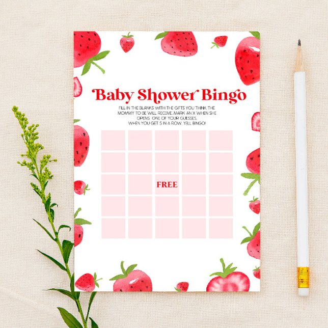 Strawberry Berry Bingo Baby Shower Game Stationery (Creator Uploaded)
