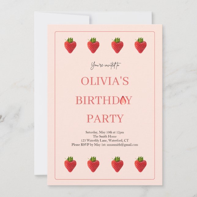 Strawberry Berry Birthday Party Invitation (Front)