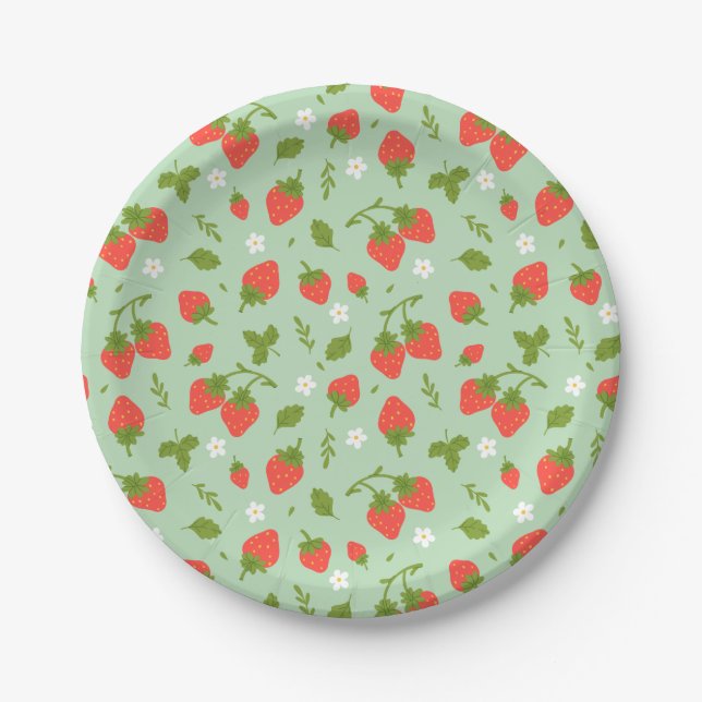 Strawberry Berry Birthday Party Paper Plate (Front)