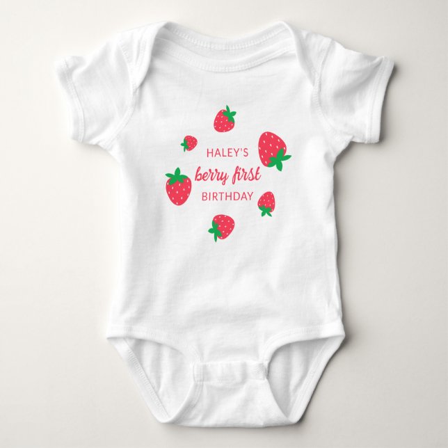 Strawberry Berry First 1st Baby Birthday Baby Bodysuit (Front)