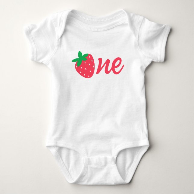 Strawberry Berry First 1st Baby Birthday Bodysuit (Front)