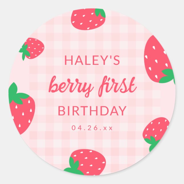 Strawberry Berry First 1st Baby Birthday Classic Round Sticker (Front)
