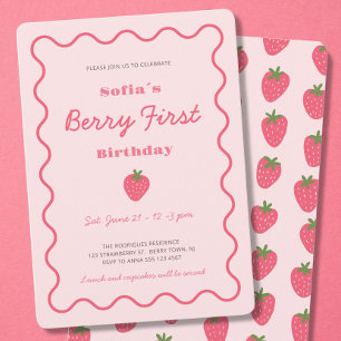 Strawberry Berry First 1st Birthday Invitation