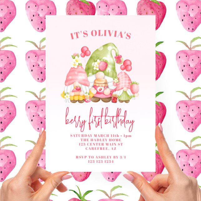 Strawberry Berry First 1st Birthday Invitation (Creator Uploaded)