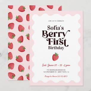 Strawberry Berry First 1st Birthday Invitation