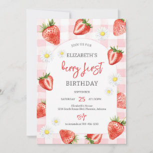 Strawberry Berry First 1st Birthday Invitation