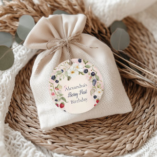  Strawberry Berry First 1st Birthday Party  Classic Round Sticker