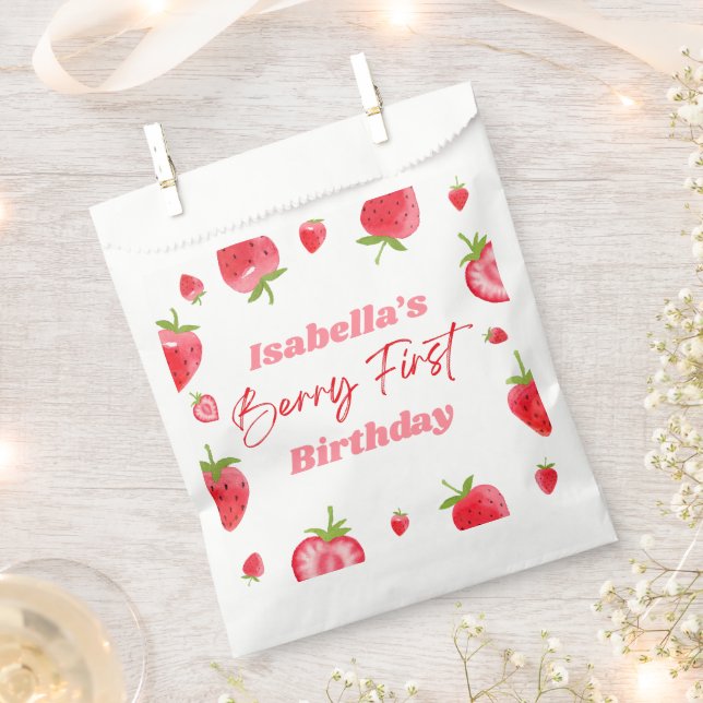 Strawberry Berry First 1st Birthday Party Favour Bag (Clipped)