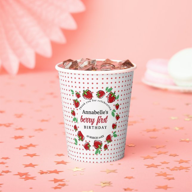 Strawberry Berry First 1st Birthday  Party Paper Cups (Insitu)